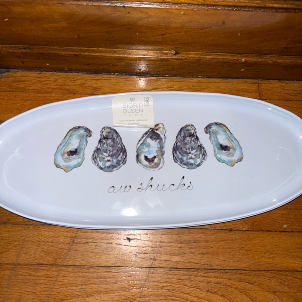 AW SHUCKS Melamine Large 19x8” OYSTERS Serving Tray Platter Plate Sigrid Olsen